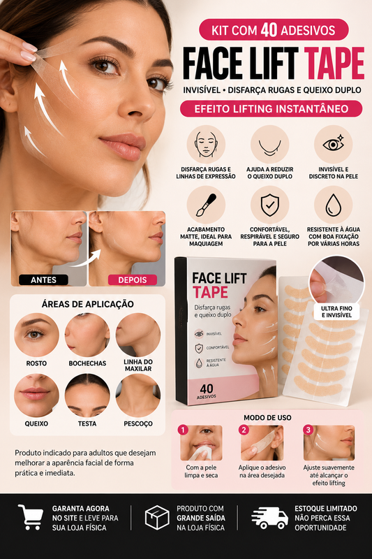 Face Lift Tape Invisível – Kit com 40 Adesivos