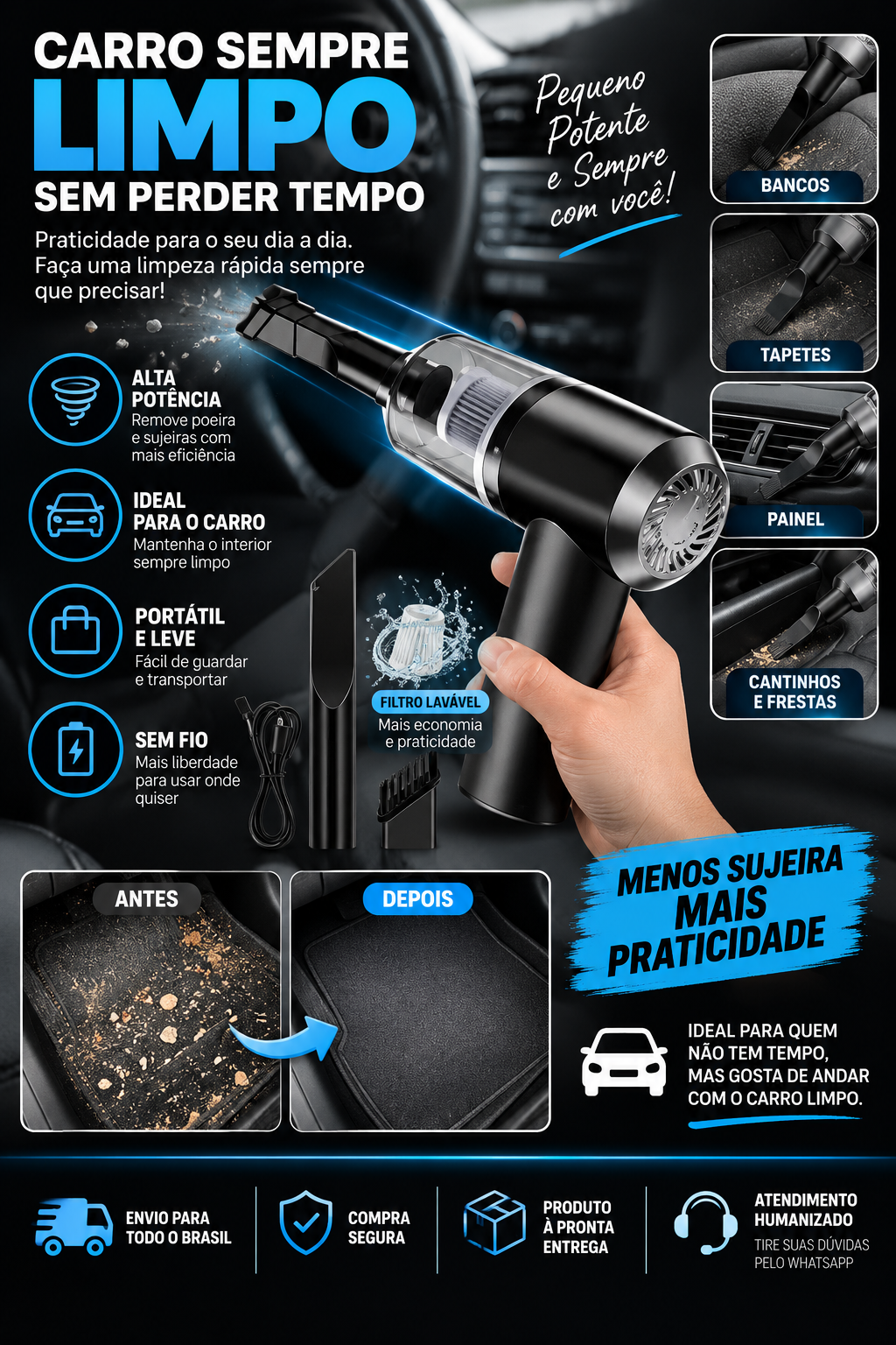 Aspirador de Pó Portátil para Carro