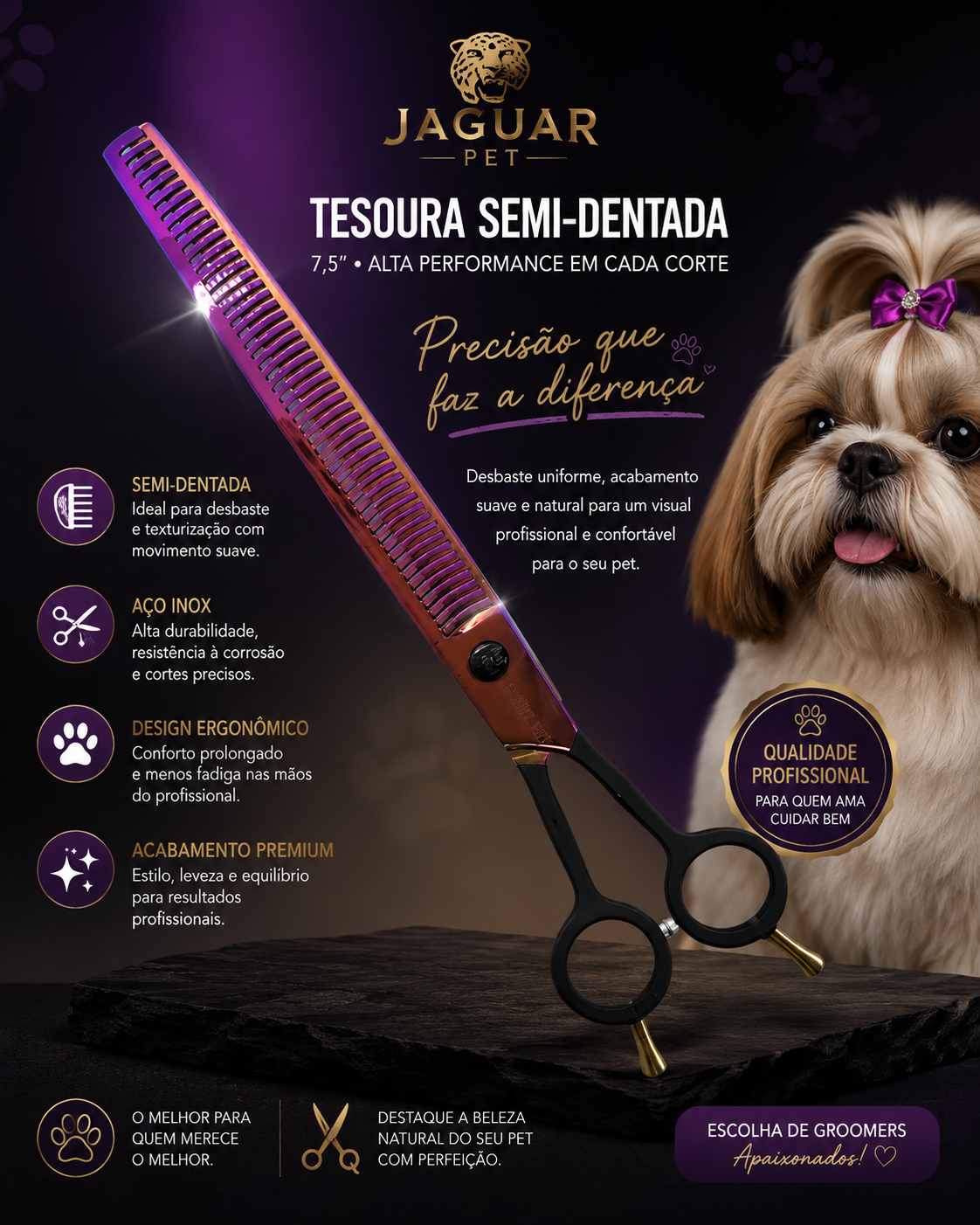 Tesoura Jaguar Pet Semi-dentada 7,5''