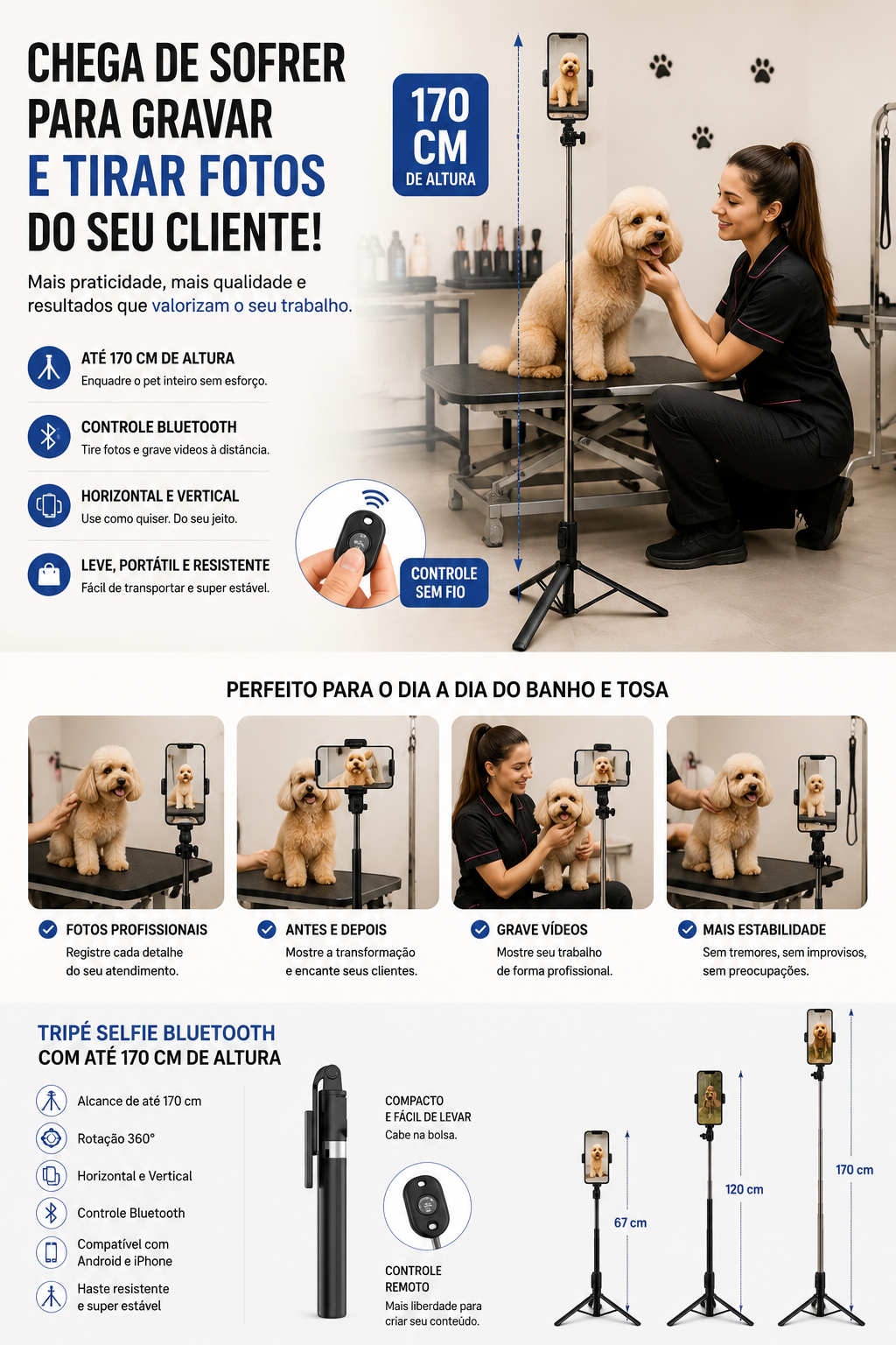 Bastão Selfie Tripé Bluetooth 3 em 1 para Celular