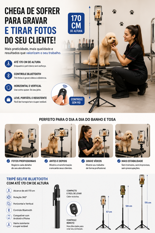 Bastão Selfie Tripé Bluetooth 3 em 1 para Celular