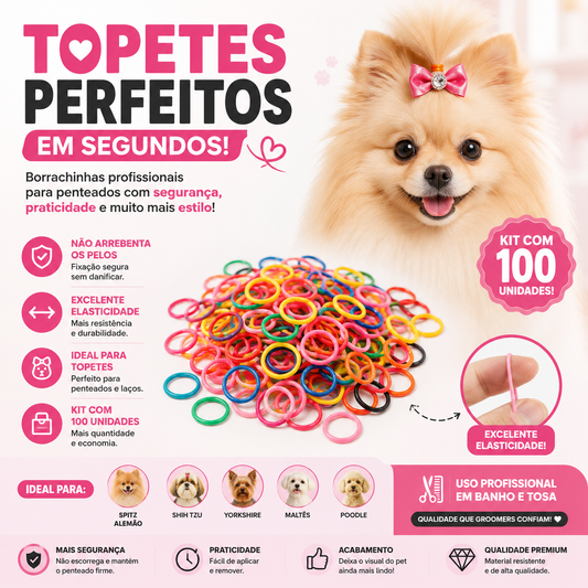 Kit 100 Borrachinhas Profissionais para Penteados Pet Grooming