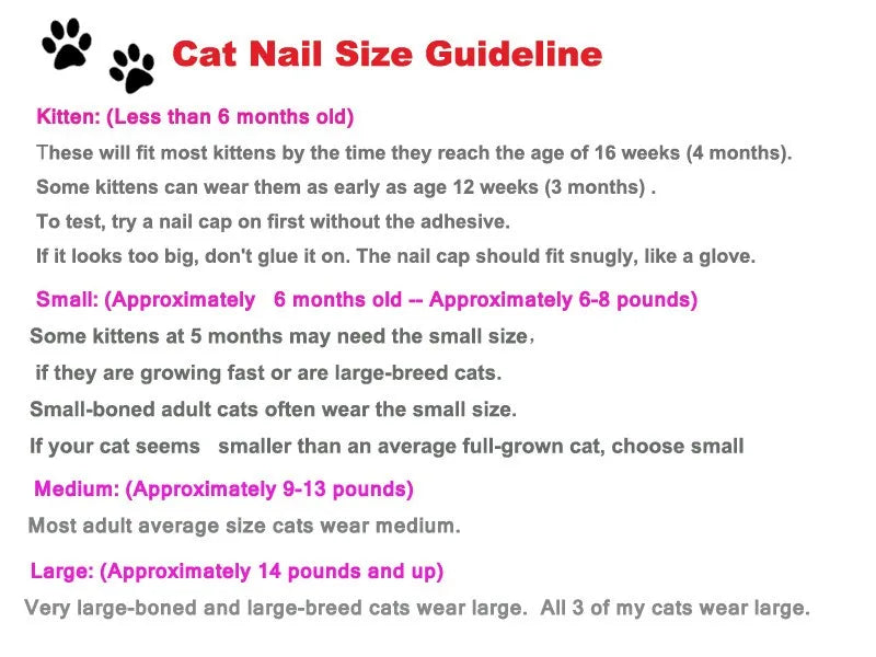 Tampas de unhas para gatos, patas macias, capa protetora de unhas com cola adesiva grátis + aplicador 20 tamanhos para gatinho
