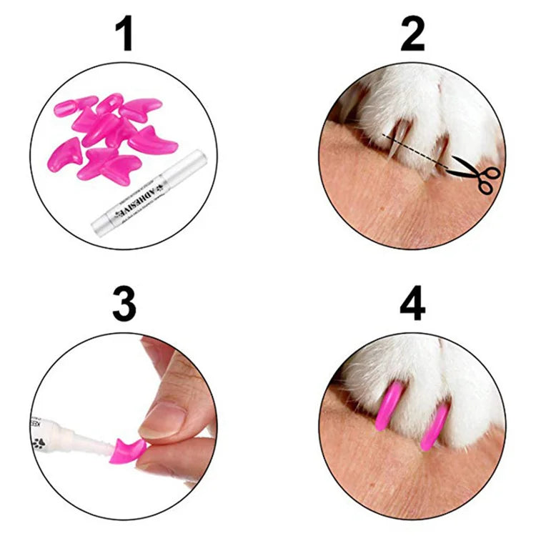 Tampas de unhas para gatos, patas macias, capa protetora de unhas com cola adesiva grátis + aplicador 20 tamanhos para gatinho
