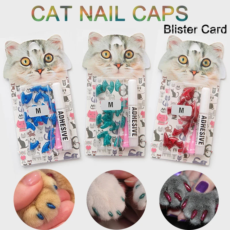 Tampas de unhas para gatos, patas macias, capa protetora de unhas com cola adesiva grátis + aplicador 20 tamanhos para gatinho