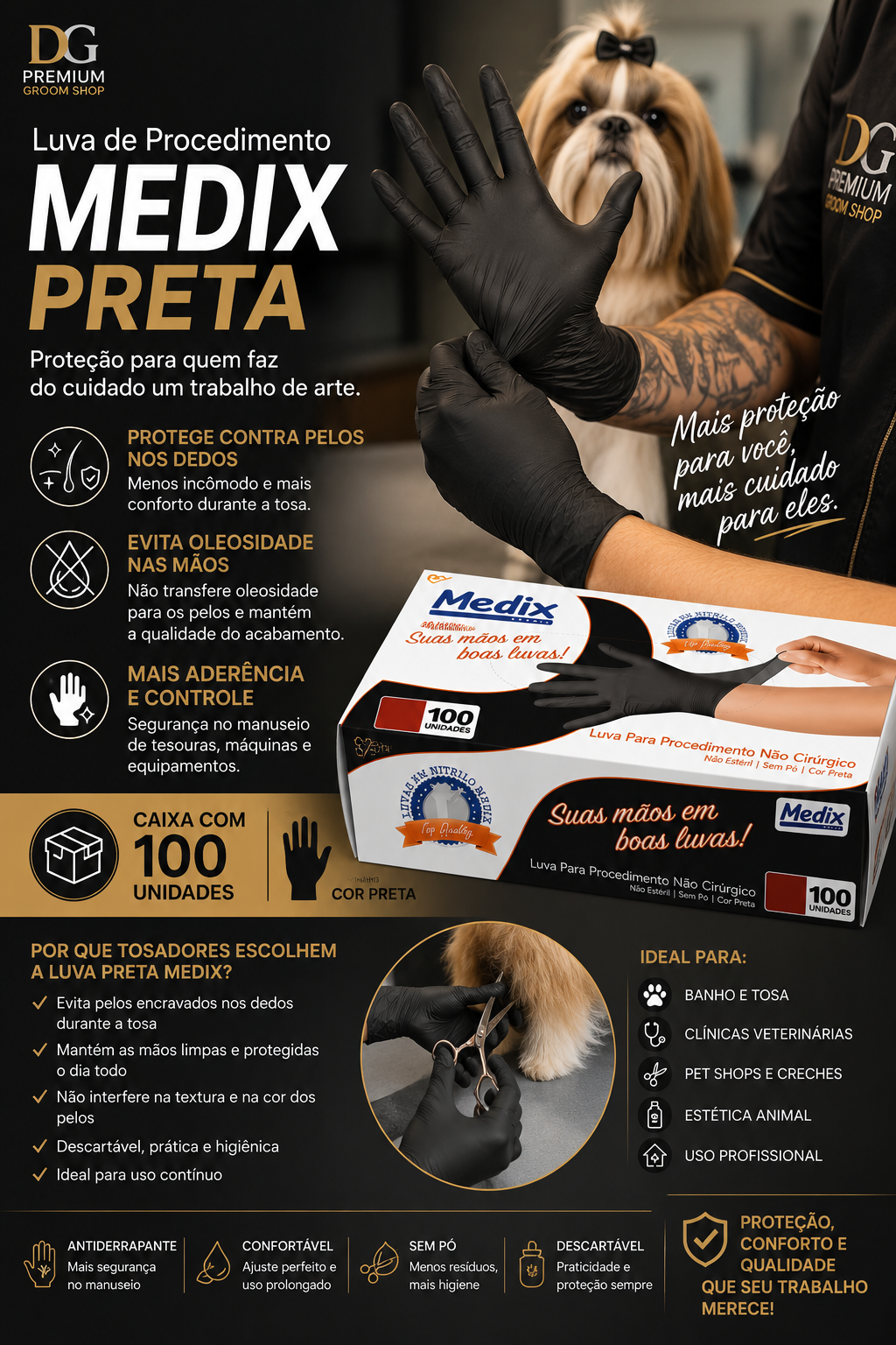 Luva Profissional Preta – 1 Caixa com 100 Unidades