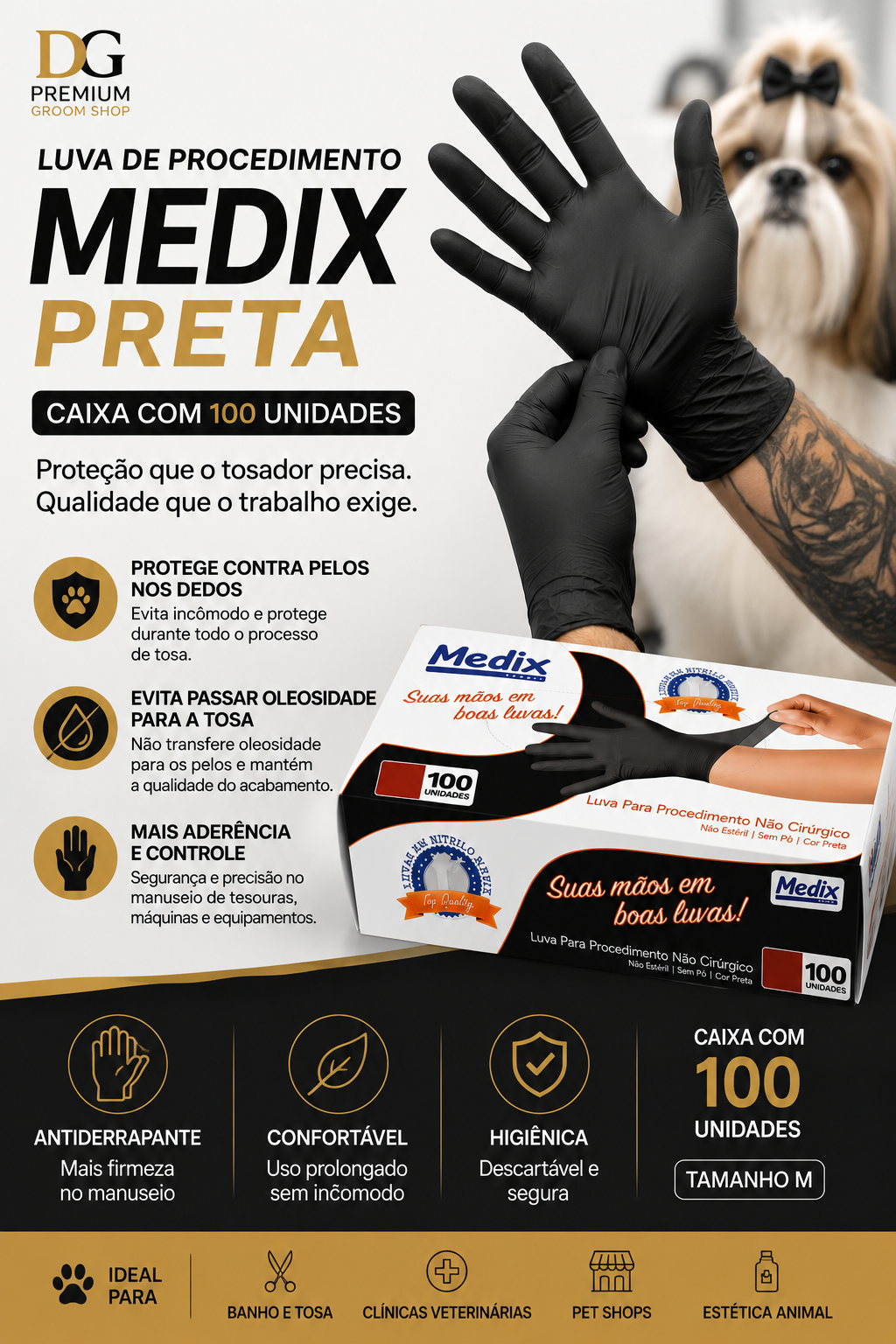 Luva Profissional Preta – 1 Caixa com 100 Unidades