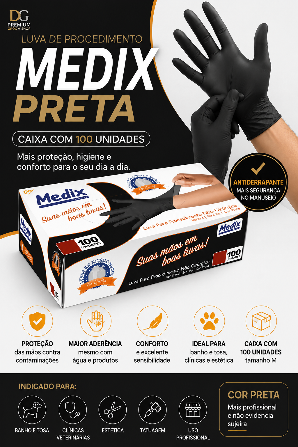 Luva Profissional Preta – 1 Caixa com 100 Unidades