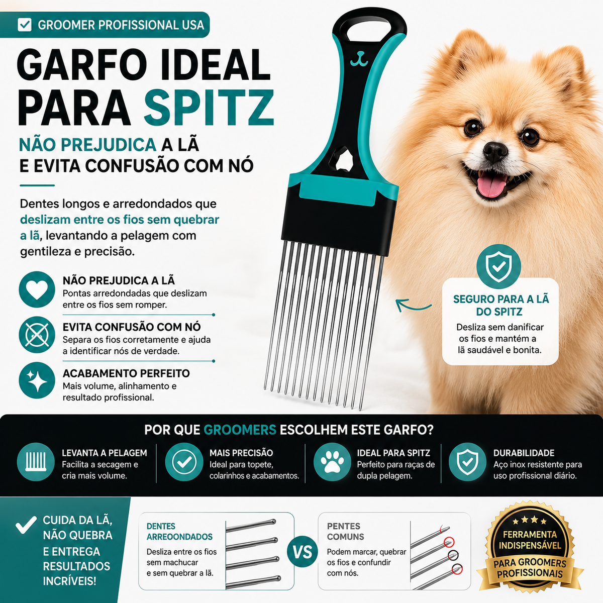 Pente Profissional para Topete e Volume de Spitz