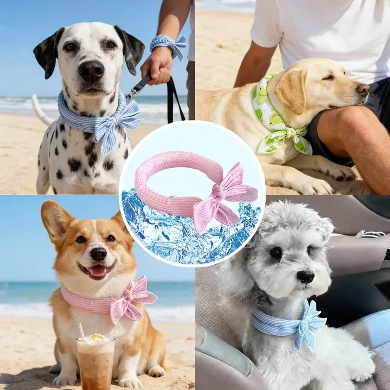 Coleira Refrescante para Pets: Lenço de Gelo Respirável para Cães e Gatos, Coleira Ajustável para Gatos, Acessório para Animais de Estimação
