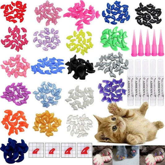 Tampas de unhas para gatos, patas macias, capa protetora de unhas com cola adesiva grátis + aplicador 20 tamanhos para gatinho