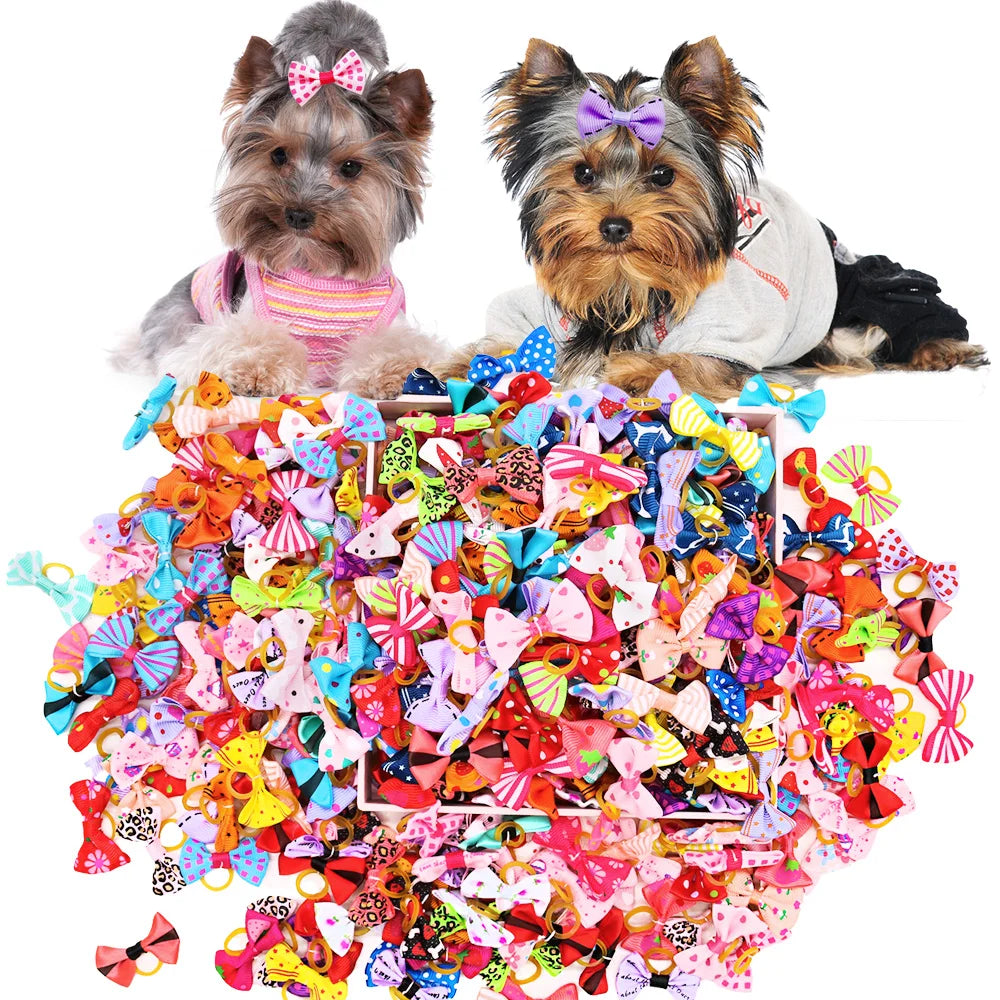 Arco para cachorro 200 peças, acessórios para cabelo, laço fofo para cachorro, feito à mão, removível com faixa de borracha para cães e gatos, atacado de suprimentos para animais de estimação