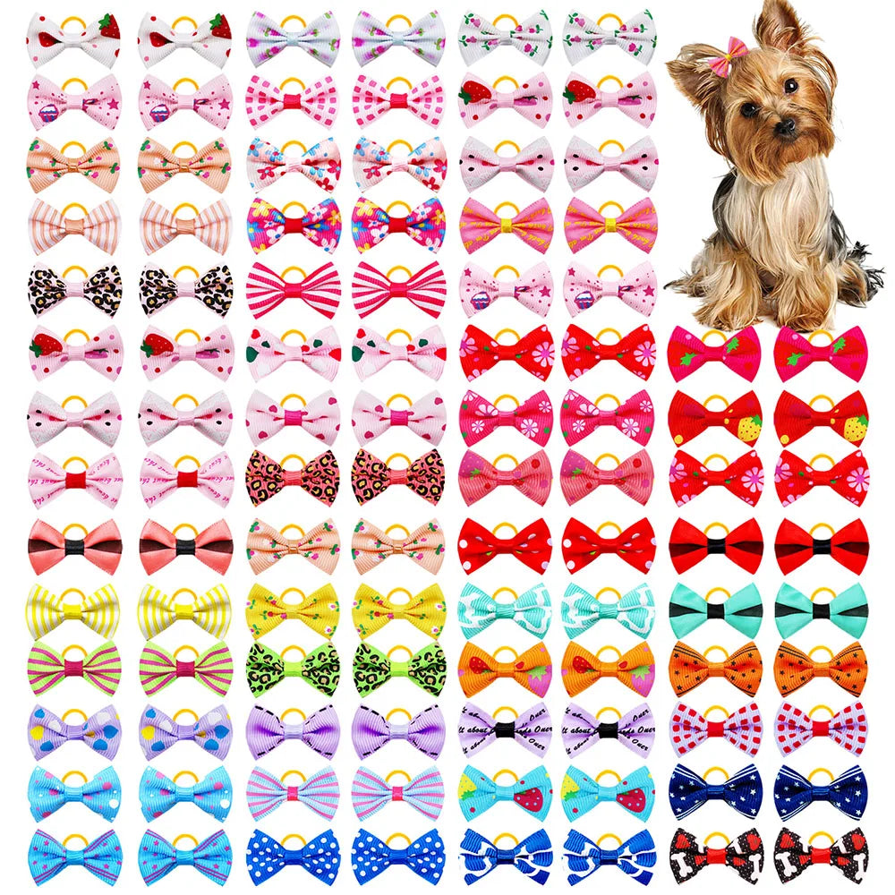 Arco para cachorro 200 peças, acessórios para cabelo, laço fofo para cachorro, feito à mão, removível com faixa de borracha para cães e gatos, atacado de suprimentos para animais de estimação