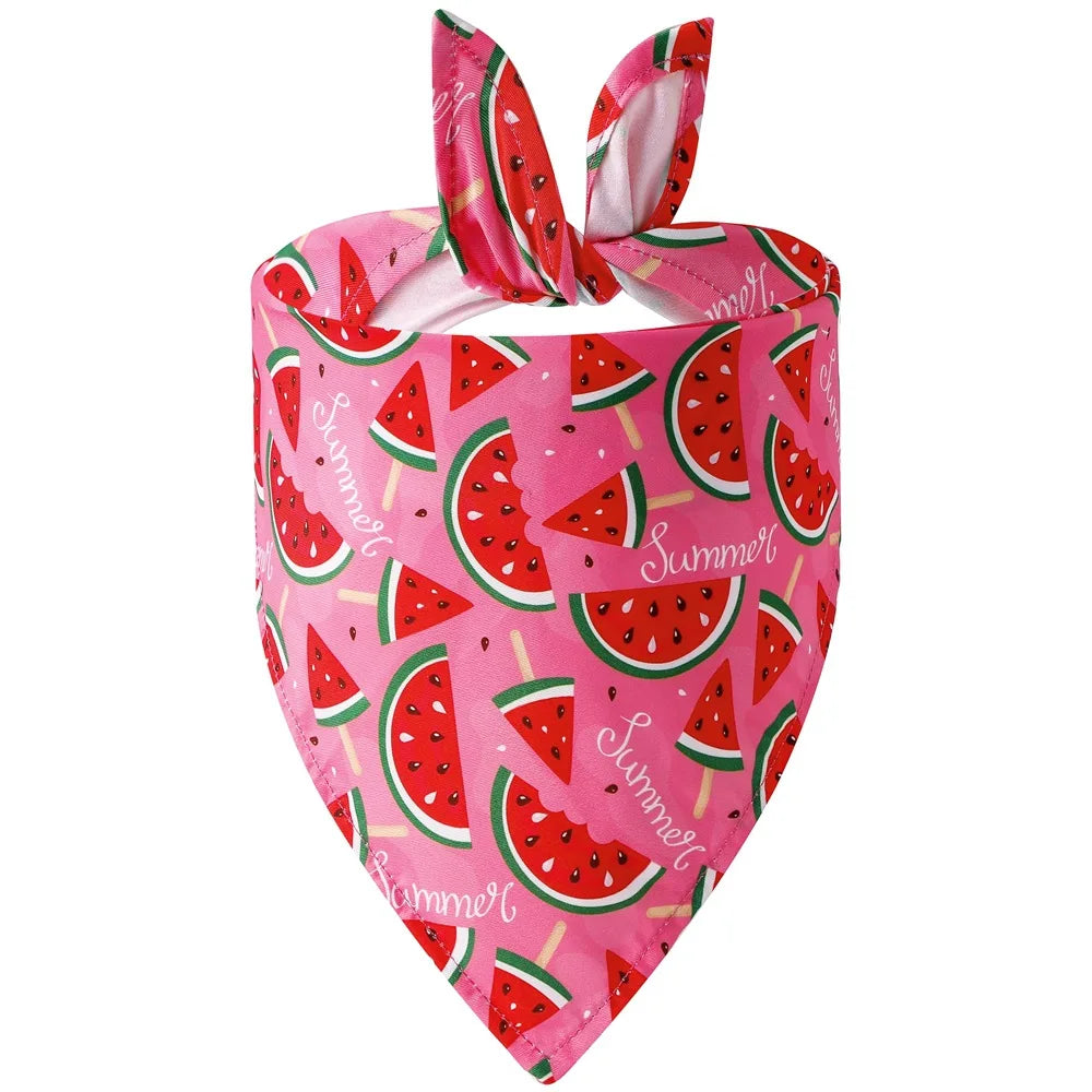 Bandana de Verão com Estampa de Melancia, Lenço Triangular Ajustável e Fofo para Cães e Gatos, Babador Respirável para Cães Pequenos, Médios e Grandes